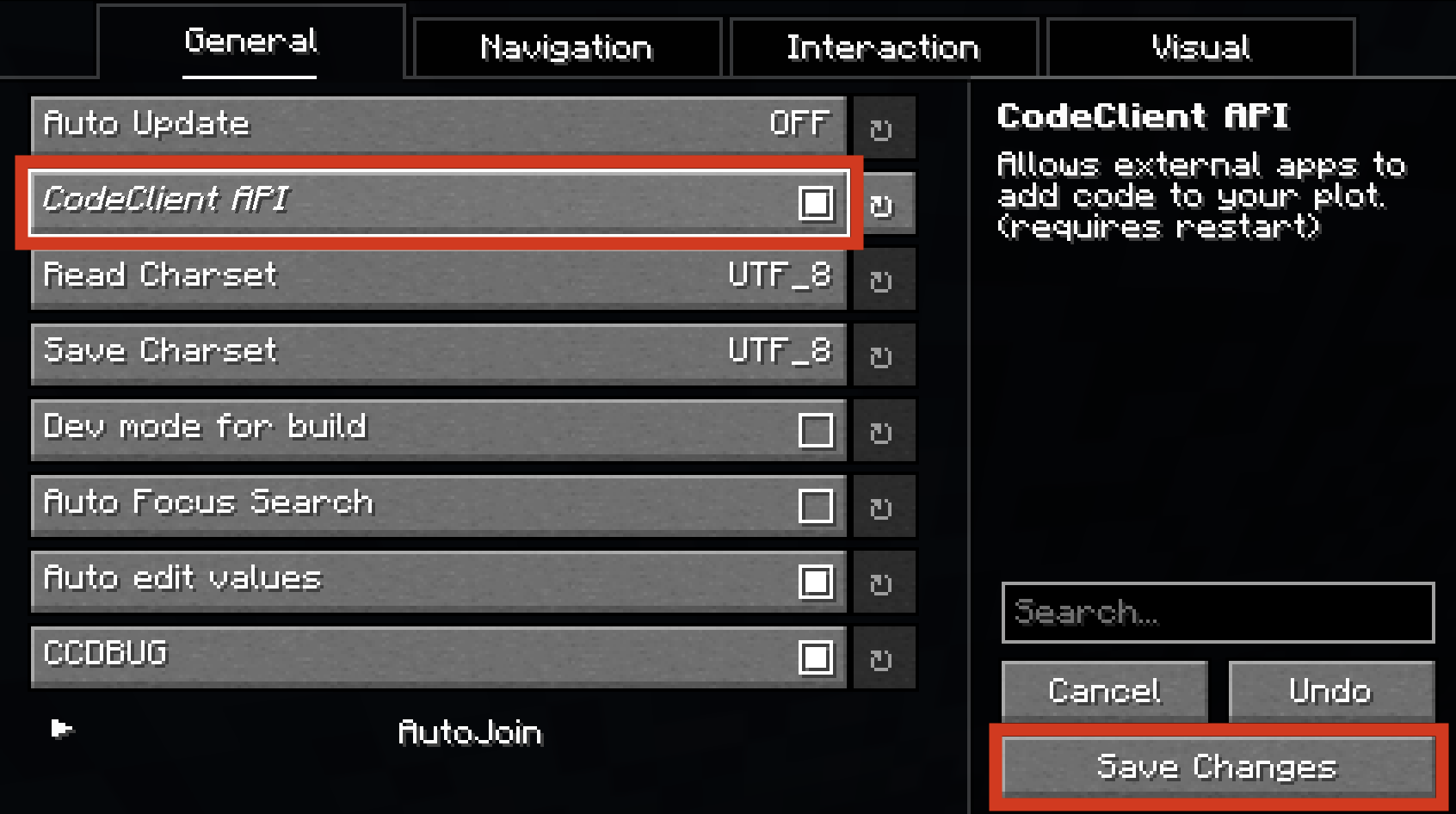 CodeClient Settings Page